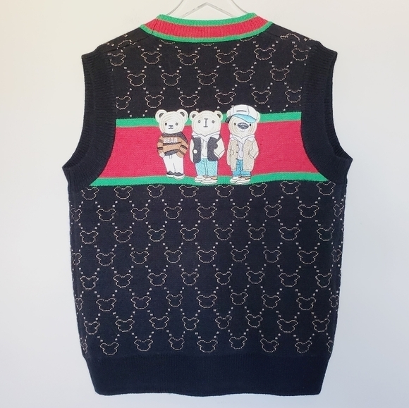 Bear Web Striped Cardigan Button Down Sweater Vest - Picture 1 of 10